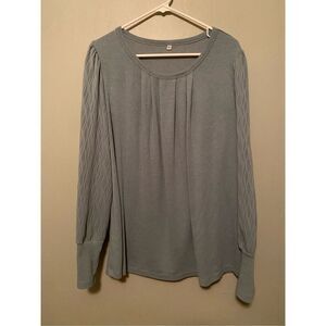 Boutique Blue Green Pleated Detail Long Sleeve Top Size 2X
